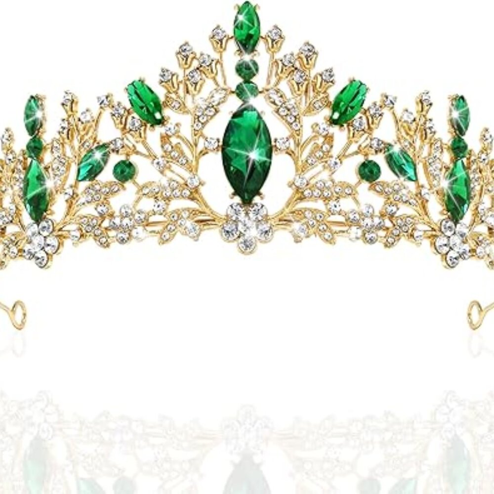 Green and‎ Crystal with Gold Gemstone Tiara Crown